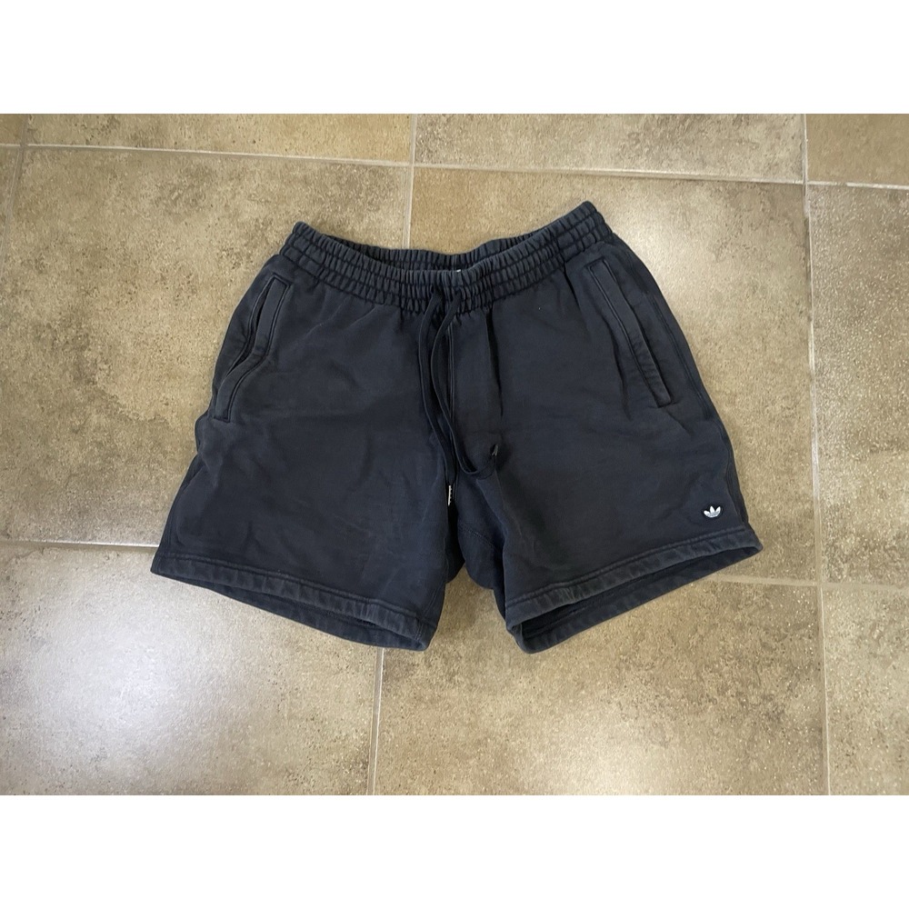 Adidas Originals Men's Sz M Black Cotton Fleece Athletic Shorts Pockets Logo